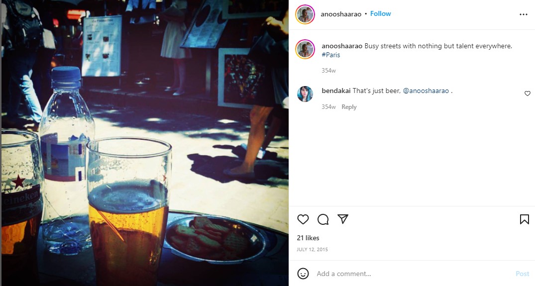 अनुषा राव की इंस्टाग्राम पोस्ट उनके पीने की आदतों के बारे में