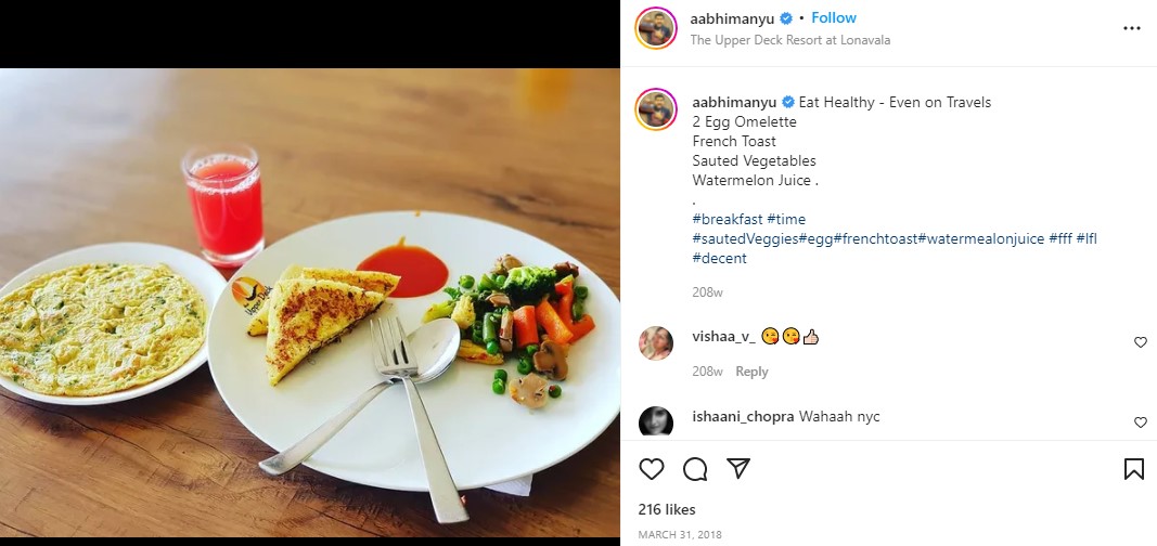 आरजे अभिमन्यु का इंस्टाग्राम पोस्ट उनके खाने की आदतों के बारे में