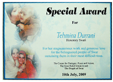 तहमीना दुर्रानी ने मानद स्वाति पुरस्कार जीता