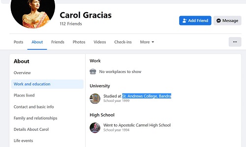 फेसबुक पर कैरल की जीवनी धन्यवाद