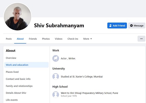 फेसबुक पर शिव कुमार सुब्रमण्यम की जीवनी