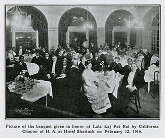 1916 में कैलिफोर्निया में लाला लाजपत राय के सम्मान में भोज