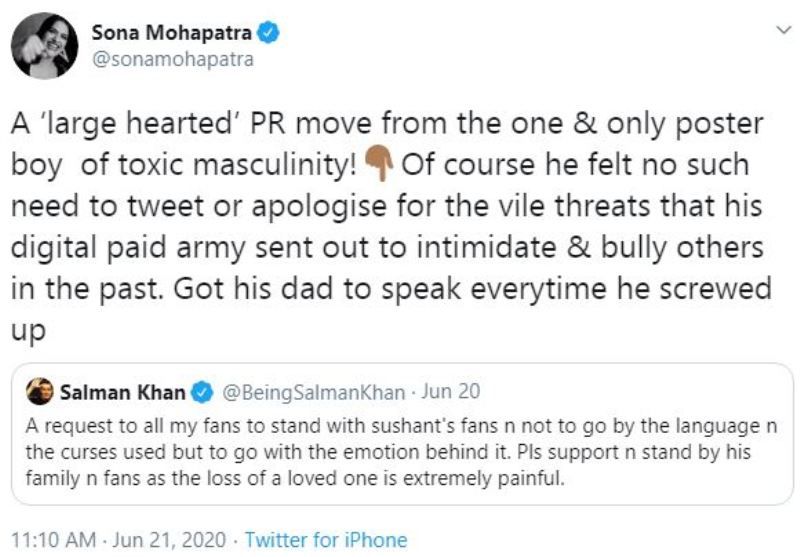 सोना महापात्रा ने सलमान खान को लेकर किया ट्वीट