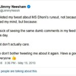 जेम्स नीशम ने एमएस धोनी के बारे में ट्वीट किया