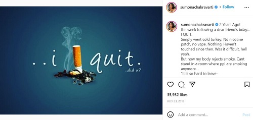 धूम्रपान के बारे में सुमोना चक्रवर्ती की इंस्टाग्राम पोस्ट