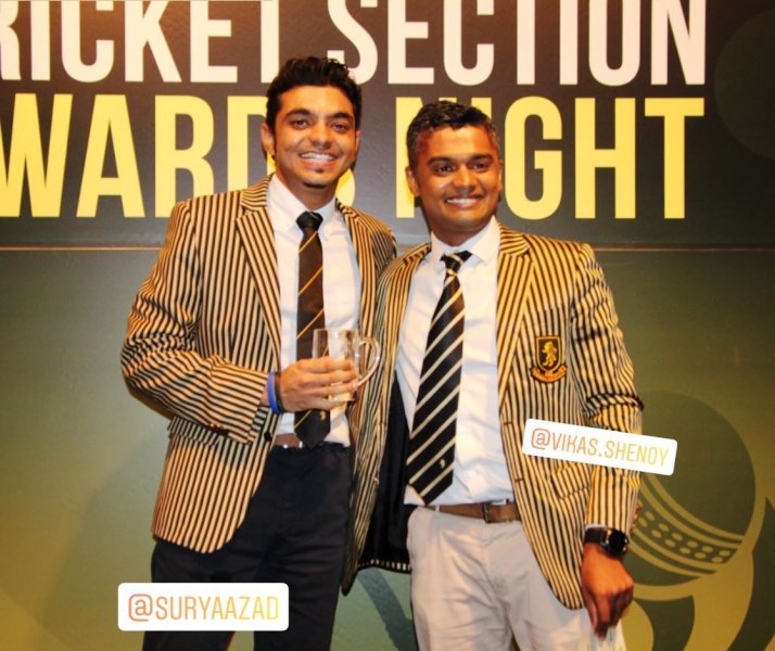 SCC . द्वारा क्रिकेट सेक्शन अवार्ड्स नाइट (2019) में सूर्या आज़ाद को सम्मानित किया गया