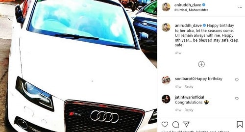 अनिरुद्ध दवे द्वारा अपनी कार के बारे में इंस्टाग्राम पोस्ट