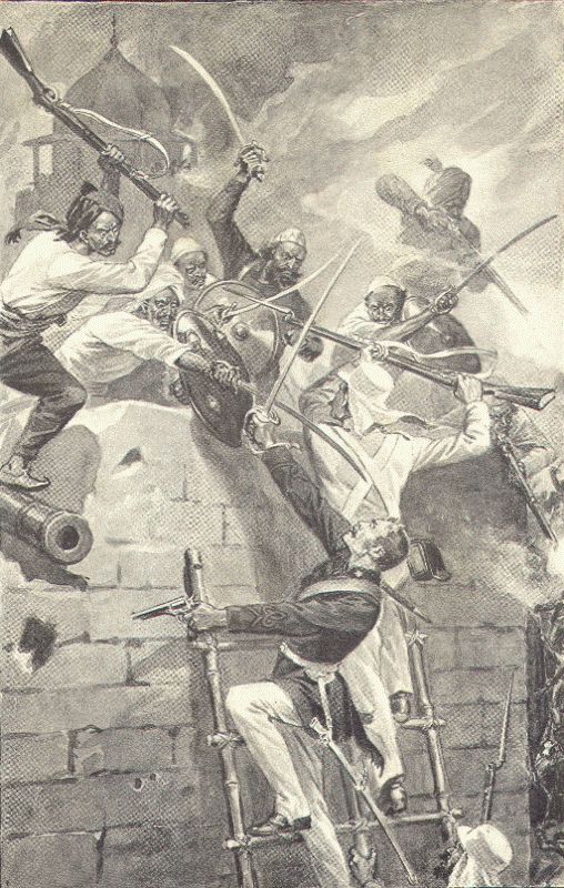 किले झांसी पर ब्रिटिश सेना के हमले का एक चित्रण