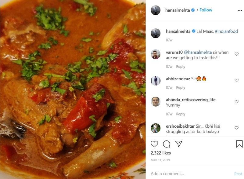 हंसल मेहता का इंस्टाग्राम पोस्ट उनकी खाने की पसंद के बारे में