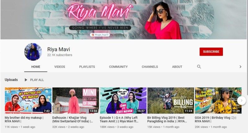रिया मावी यूट्यूब चैनल