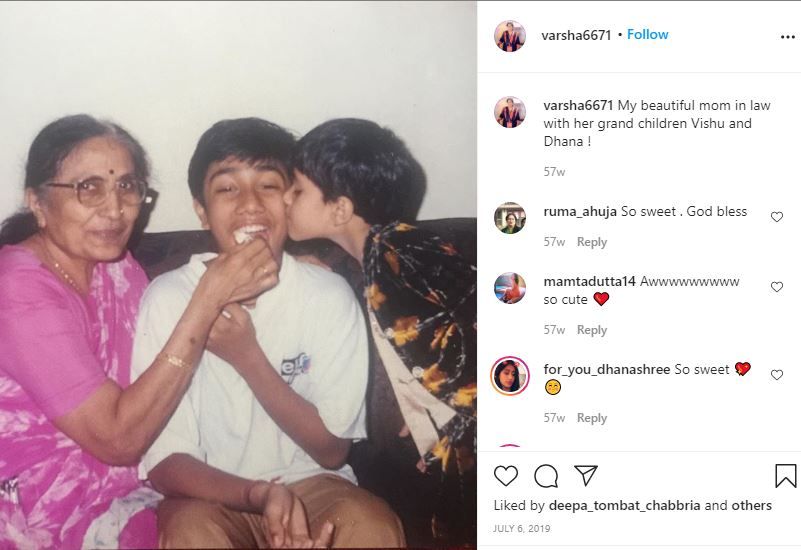 अपनी दादी और भाई के साथ धनश्री वर्मा की बचपन की तस्वीर