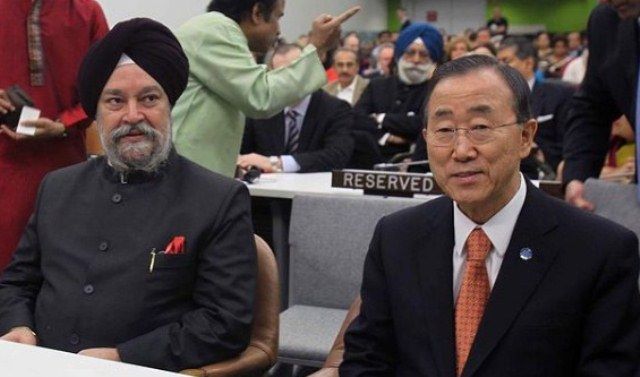 हरदीप सिंह पुरी, संयुक्त राष्ट्र में भारत के स्थायी प्रतिनिधि के रूप में, संयुक्त राष्ट्र के पूर्व महासचिव बान की मून के साथ