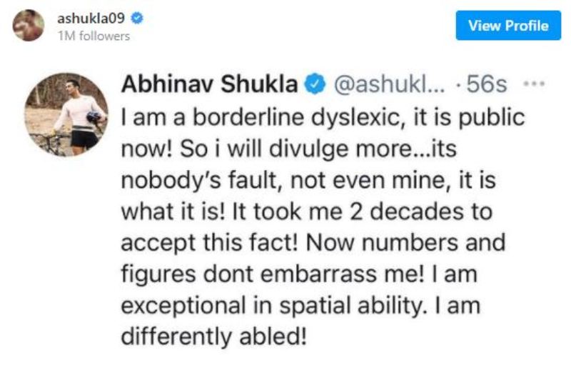 अभिनव शुक्ला का इंस्टाग्राम पोस्ट बॉर्डरलाइन डिस्लेक्सिक होने के बारे में