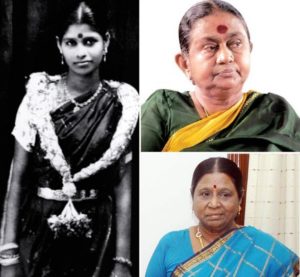 एम करुणानिधि की पत्नियां (दक्षिणावर्त - बाएं से) पद्मावती, दयालू, राजथि