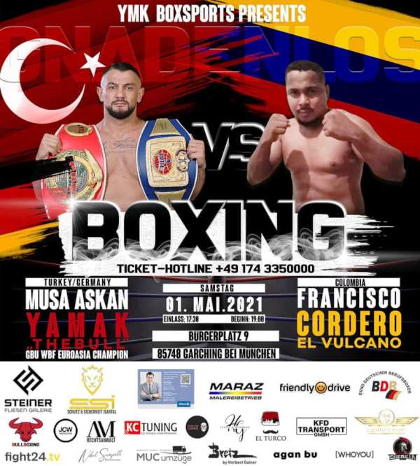 फ्रांसिस्को कोर्डेरो के खिलाफ मूसा की लड़ाई का बॉक्सिंग मैच का पोस्टर